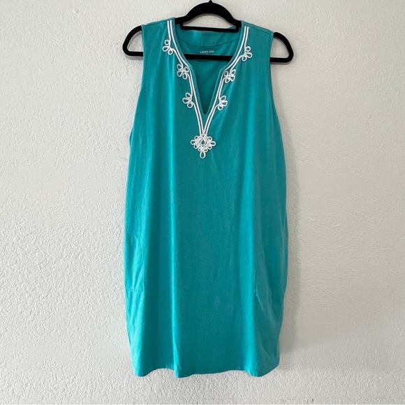 Lands’ End Cotton Turquoise‎ Embroidered Cotton Beach Sundress - Women’s Size XL - Picture 1 of 9